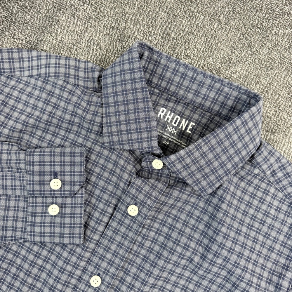 Rhone Mens State of Mind Slim Fit Shirt Navy Glen Plaid Performance Stretch S